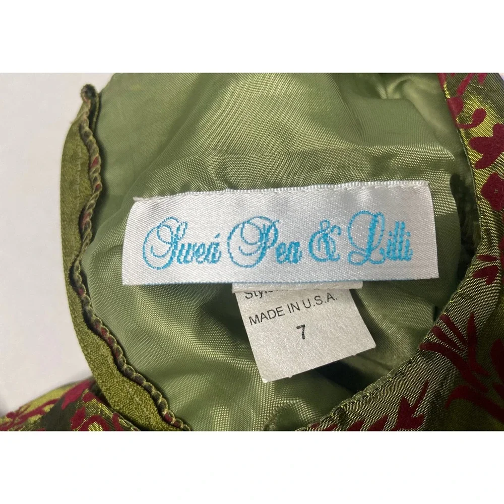 Swea Pea & Lilli Girls Green Burgundy‎ Damask Velvet Holiday Dress C812 Size 7